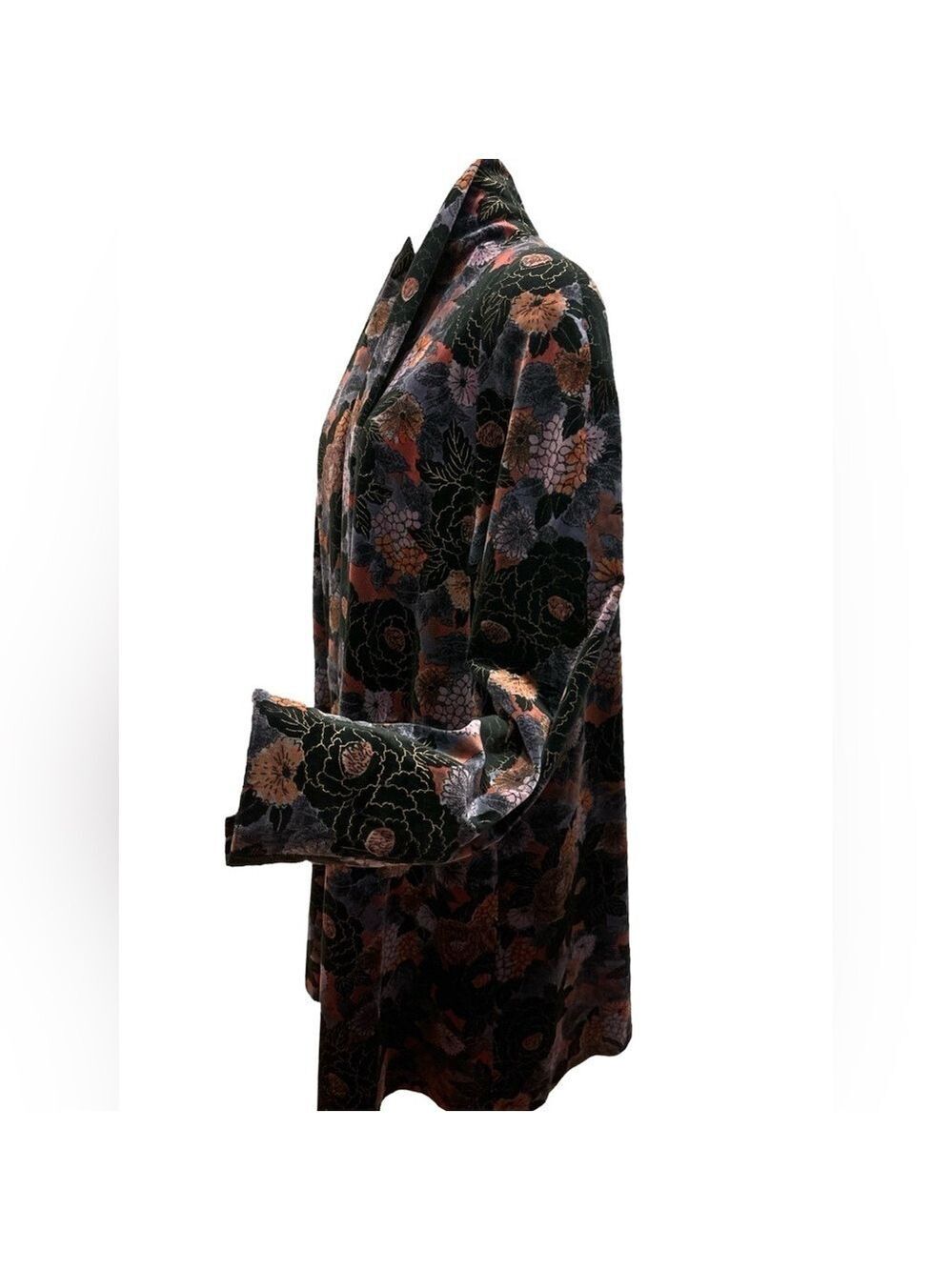80s FLORAL OVERSIZED SWING COAT WATER REPELLENT COTTON VELVET DARK ROMANCE M - Picture 5 of 11